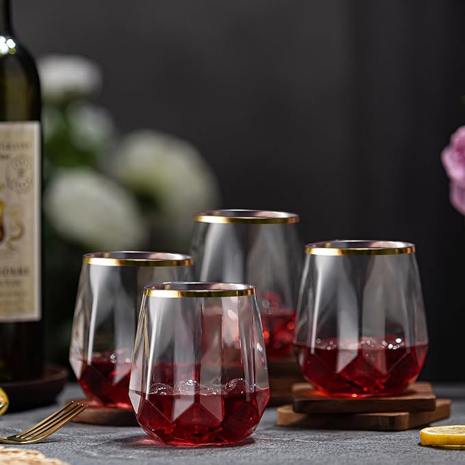40 Pack Plastic Wine Glasses, 12Oz Origami Disposable Wine Glasses Unbreakable Clear Plastic Cocktail Glasses Recyclable Shatterproof Reusable Wine Cups