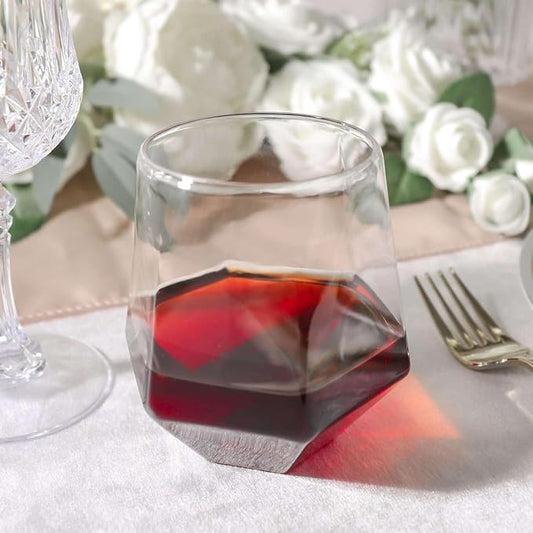 Efavormart 12 Pack | Diamond Shaped 12oz Plastic Stemless Wine Glasses, Clear Disposable Shatterproof Whiskey Cups for Parties, Weddings, Picnics, Catered Events
