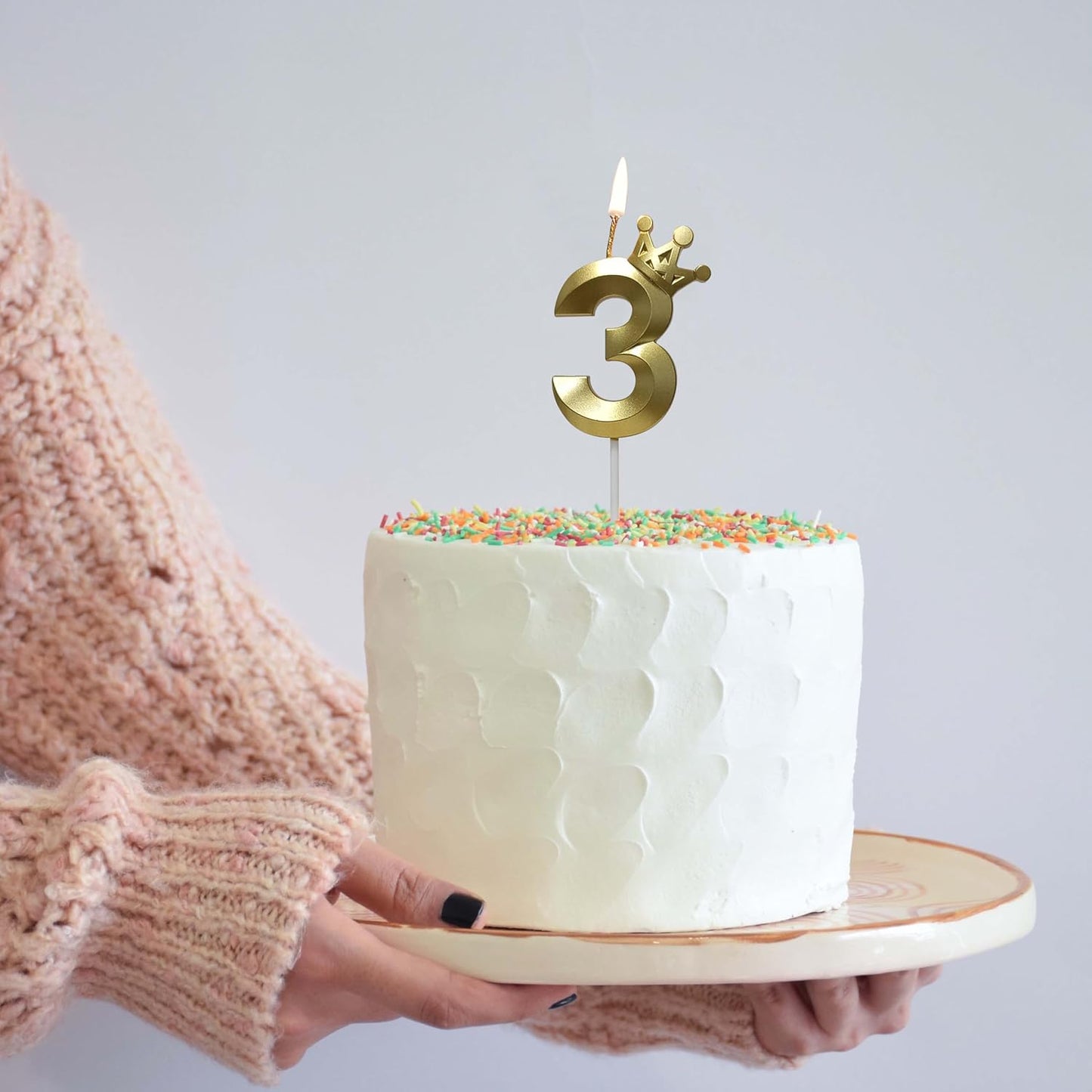 The Number 3 Gold Birthday Candles for Cake is Beautiful Number Candles for 3rd Birthday Decorations for Boys and Girls (Gold-3, Crown)