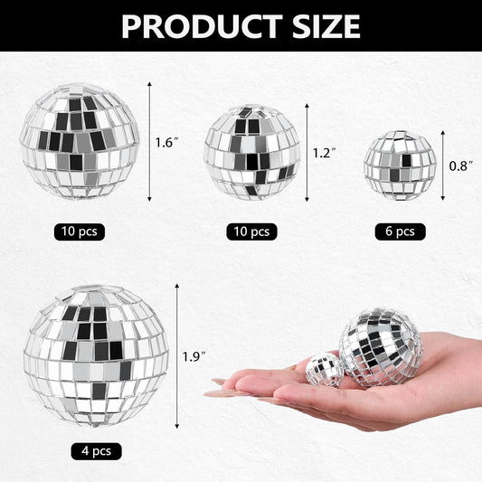 30 Pcs Disco Ball Cake Decorations - 4 Sizes Birthday CupCake Decor for 70s Music Dance Themed Party Supplie
