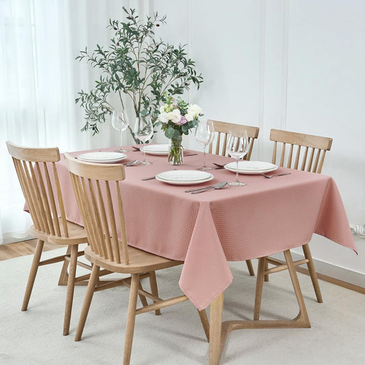 maxmill Rectangle Tablecloth Weaved Texture Design Water Resistant Wrinkle Free Spill-Proof, Soft Table Cloth for Dining Room Decoration, Banquet Parties Holiday Dinner, 52 x 84 Inch Pale Blush