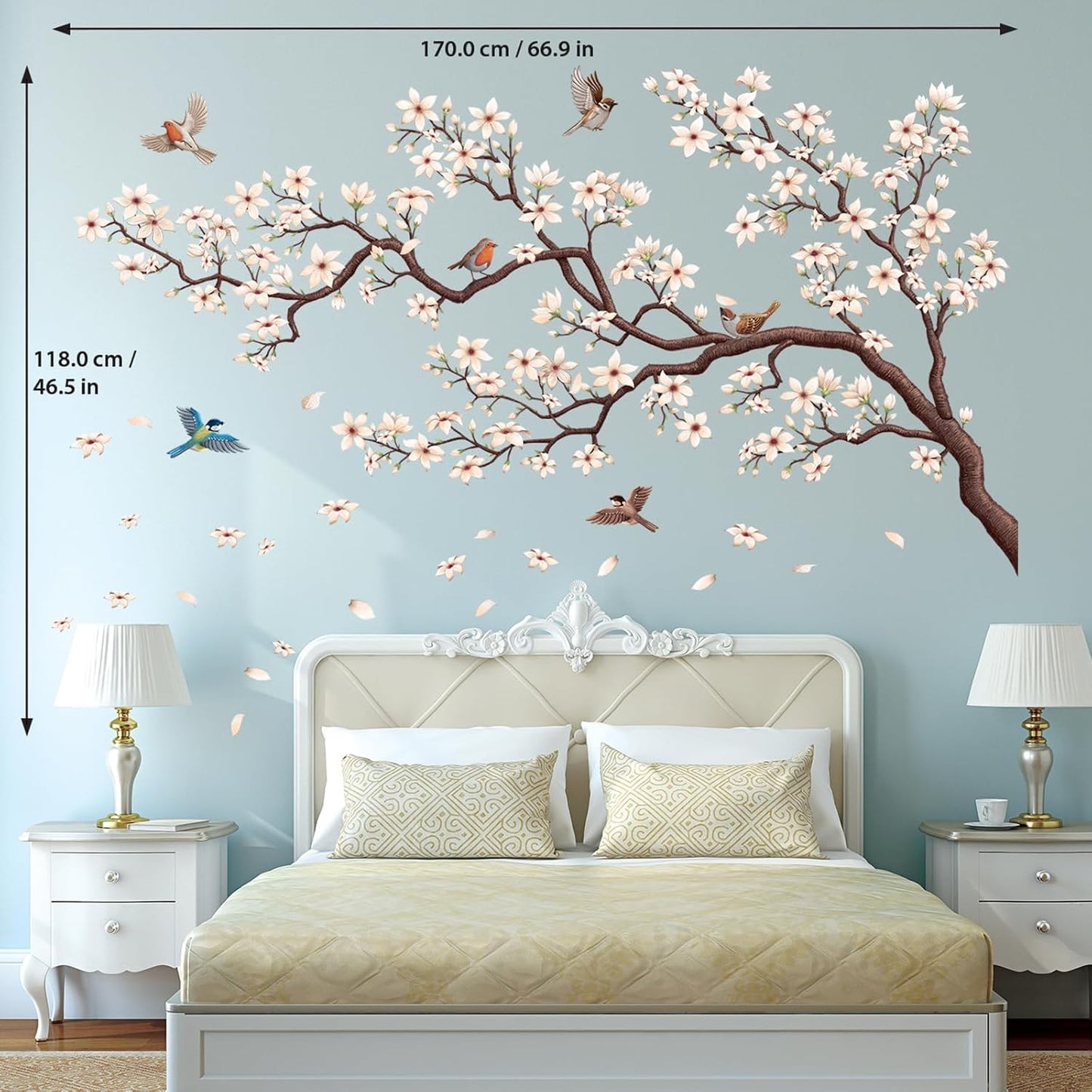 DECOWALL SG4-2317 Oriental Flower Tree Wall Stickers declas Kids Bedroom Cherry Blossom Birds Branch décor Decoration Floral Home Living Removable Nursery Mural DIY Room