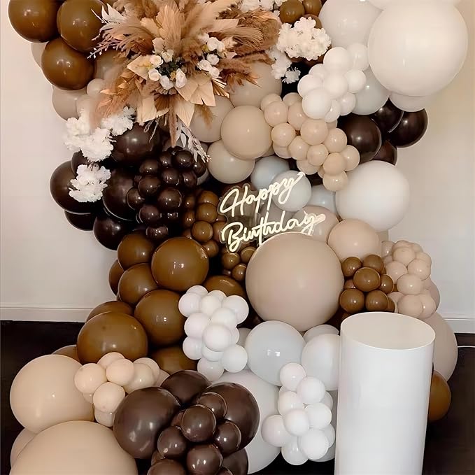 Dark Brown Balloons, 140pcs 18 12 10 5 Inch Different Sizes Pack Party Latex Balloons for BOHO Birthday Halloween Holiday Balloon Garland as Party Decorations