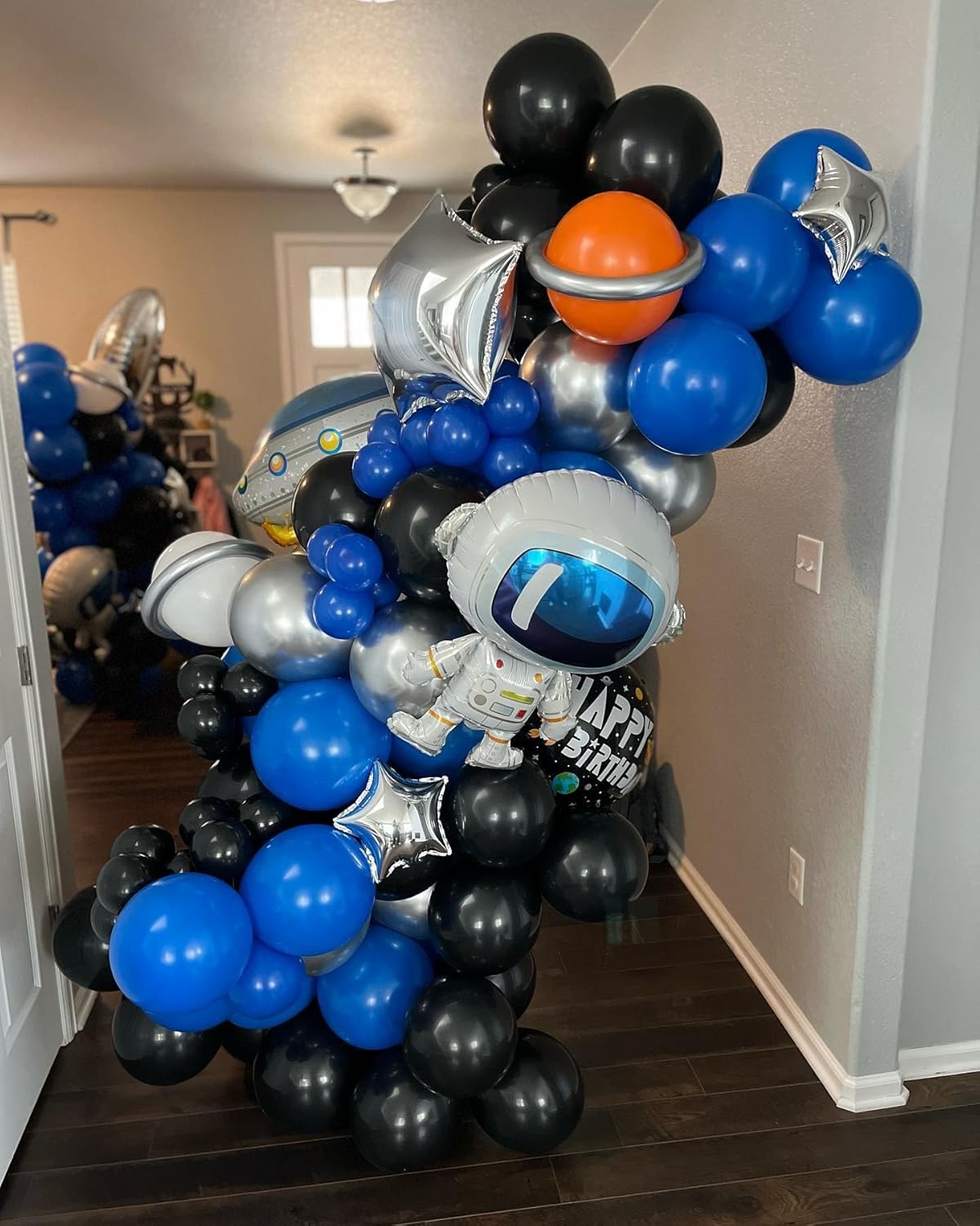 Blue and Black Balloon Arch Kit, 201Pcs Explosion Star Royal Blue Metallic Sliver Black Balloon Garland kit, Different Size Balloons for Anniversary Birthday Graduation Prom Party Decorations