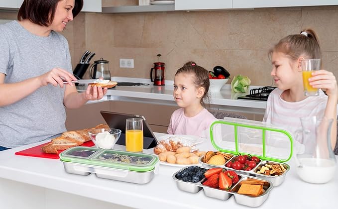 UPTRUST Reusable Stainless Steel Snack Containers with Lids – 2-Compartment and 3-Compartment Leak-Proof Designs for Take-Out Condiments and On-the-Go Snacks