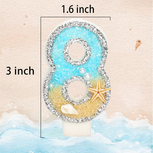8th Birthday Candle for Cake, Beach Starfish Sequins Candles, 2.76 inch Cake Topper Decoration for Birthday Party (Number 8)