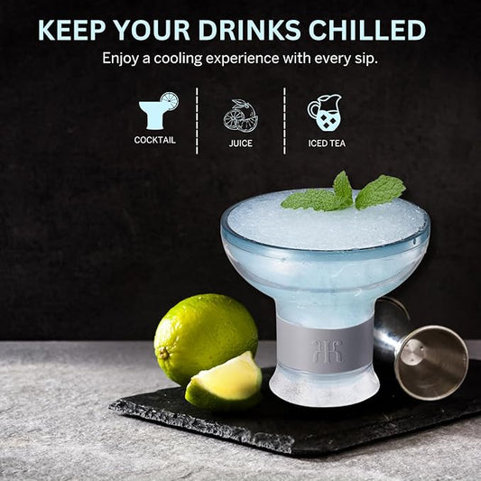 Khen Frozen Margarita & Cocktail Chiller Glasses | Set of 4 | Cooling Cups 12 OZ Unbreakable Tritan Acrylic, Double Wall Insulated to Keep Drink Cool, Freeze Gel Glass Cup, Silicone Holder