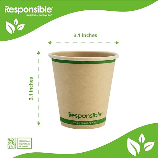 Responsible Products Certified Compostable 6 oz Paper Cups, Cold & Hot Coffee Cups, Disposable Paper Cups, Extra Strength Disposable Cups, Made without PFAS (50 count)