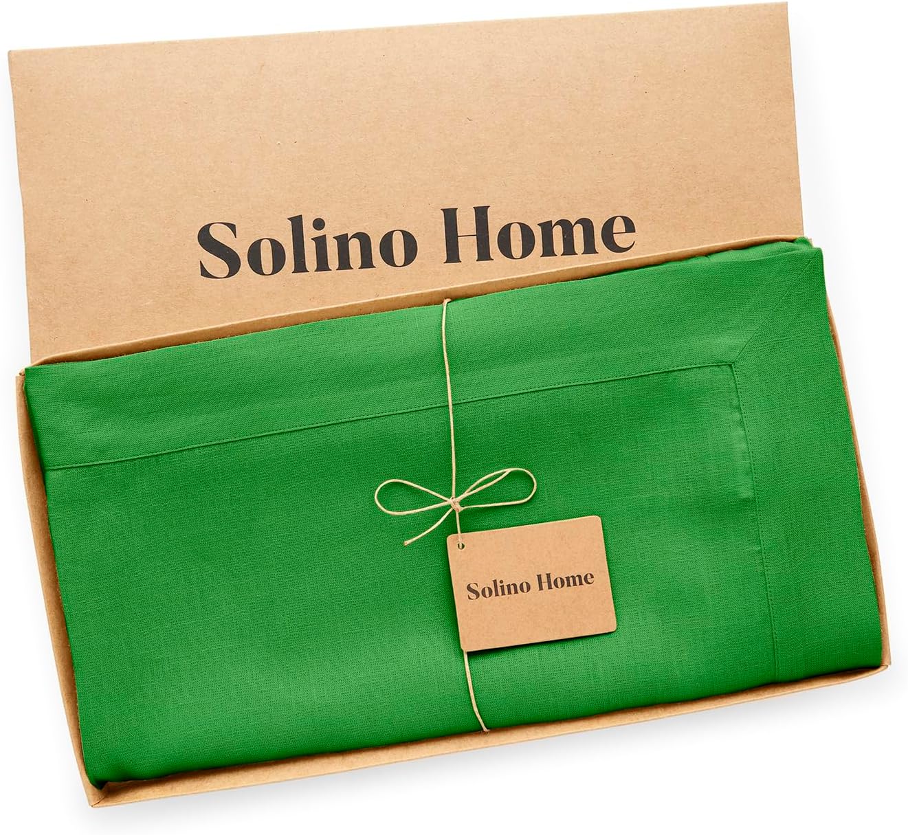 Solino Home Linen Tablecloth for Rectangle Tables 60 x 108 Inch - 100% Pure Linen Kelly Green Table Cloth - Fete, Machine Washable Cloth Tablecloth for Fall, Autumn, Halloween, Christmas