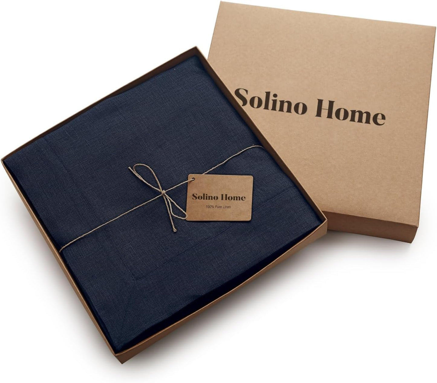 Solino Home Navy Blue Linen Tablecloth 60 x 120 Inch - 100% Pure Linen Table Cloth for Rectangle Tables - Fete, Machine Washable Tablecloth for Fall, Autumn, Thanksgiving, Christmas, Holiday