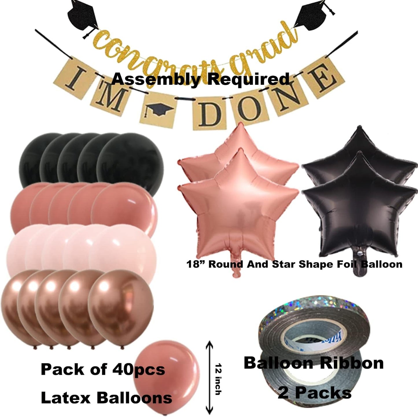 Graduation Decorations Rose gold - 2022 Graduation Party Decor Supplies with Dusty pink Black Balloons and congrats grad banner for nurse girls high school and College (Black + Rose gold)
