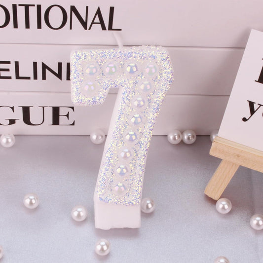 Birthday Candles, Number 7 Birthday Candle for Cake, Birthday Candles Sparklers with Holographic Colored Pearls, 3.35" Large Pearl Candles for Seven Sweet Birthday Party Decoration Supplies
