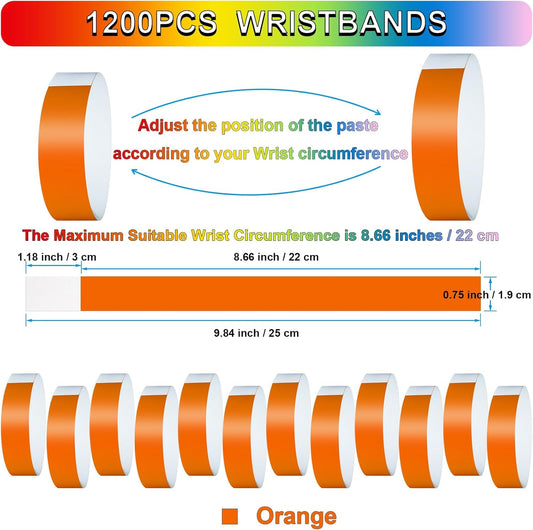 1200 Pcs Plastic Paper Wristbands for Events Neon Color Wrist Bands Concert Identification Wristbands Paper Bracelets Wristbands Party Hand Bands (Orange)