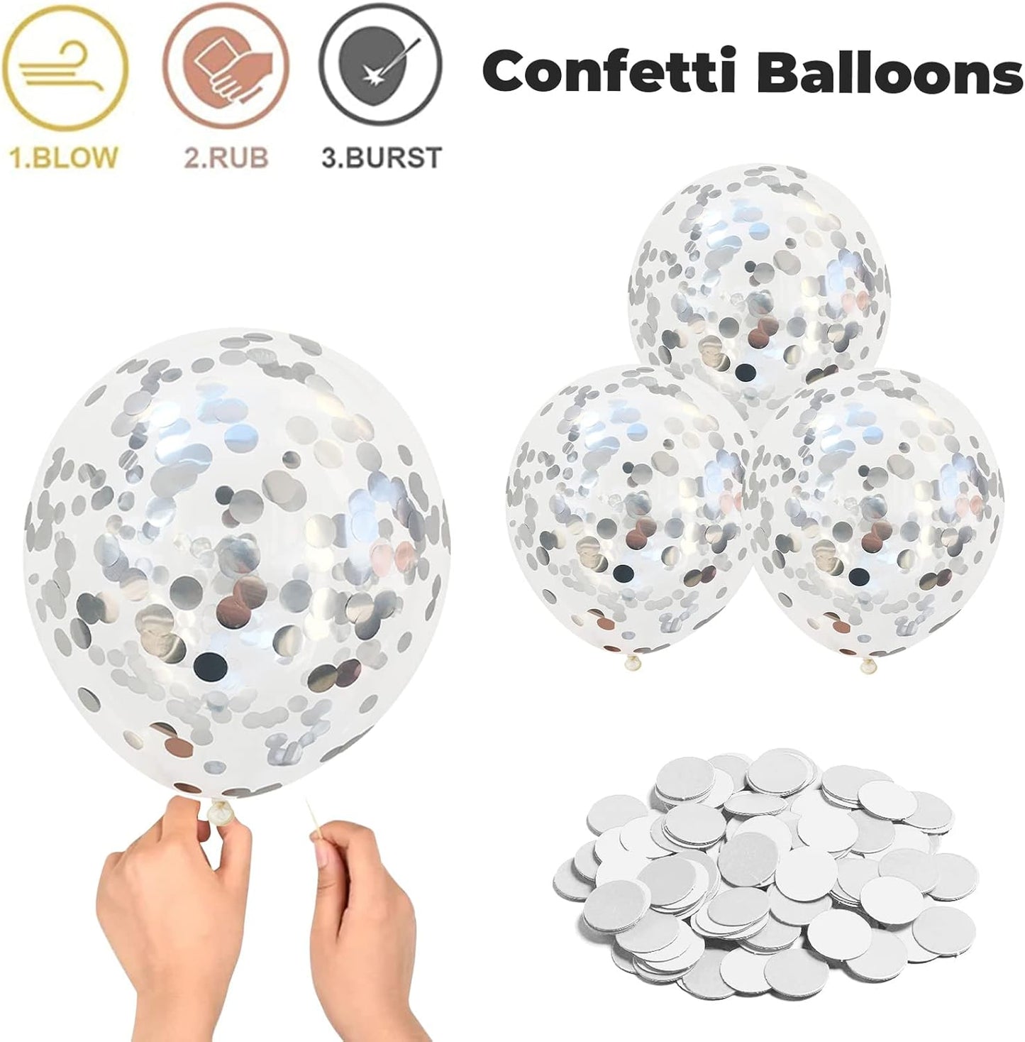 Balloons Teal Blue White Silver 12inch Mettalic Chrome Silver Confetti Balloon Turquoise Blue Latex Balloons for Wedding Bridal Baby Shower Birthday Graduation Party Decorations