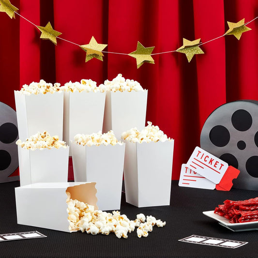 BLUE PANDA Popcorn Boxes for Party - 100 Pack, White, 3.3 x 5.5 x 3.5 In - White Popcorn Boxes for Movie Night