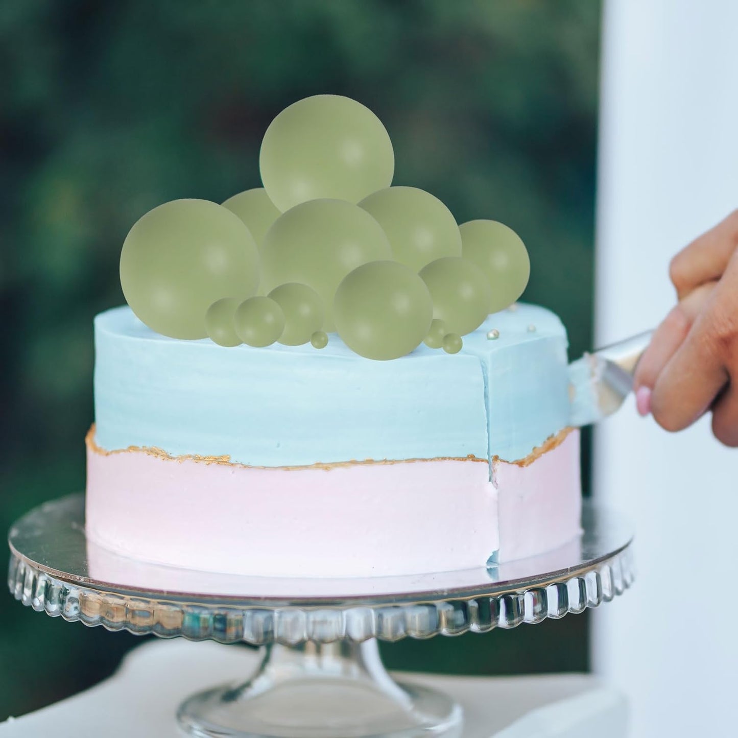 Gyufise 30Pcs Ball Cake Toppers Balls Cupcake Toppers Insert Foam Ball Shaped Cake Picks Mini Balloon Cake Decoration for Wedding Baby Shower Birthday Party Cake Decorations Supplies Matcha Green