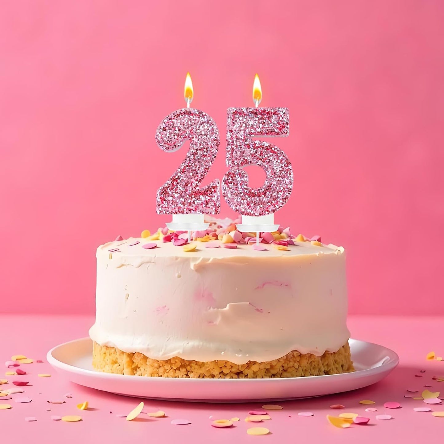 Birthday Number Candles, Glitter Number Candle Cake Decorations with Sequins, Cupcake Decorations for Girls, Women, Party Anniversary Celebrations (Number 5, Pink)
