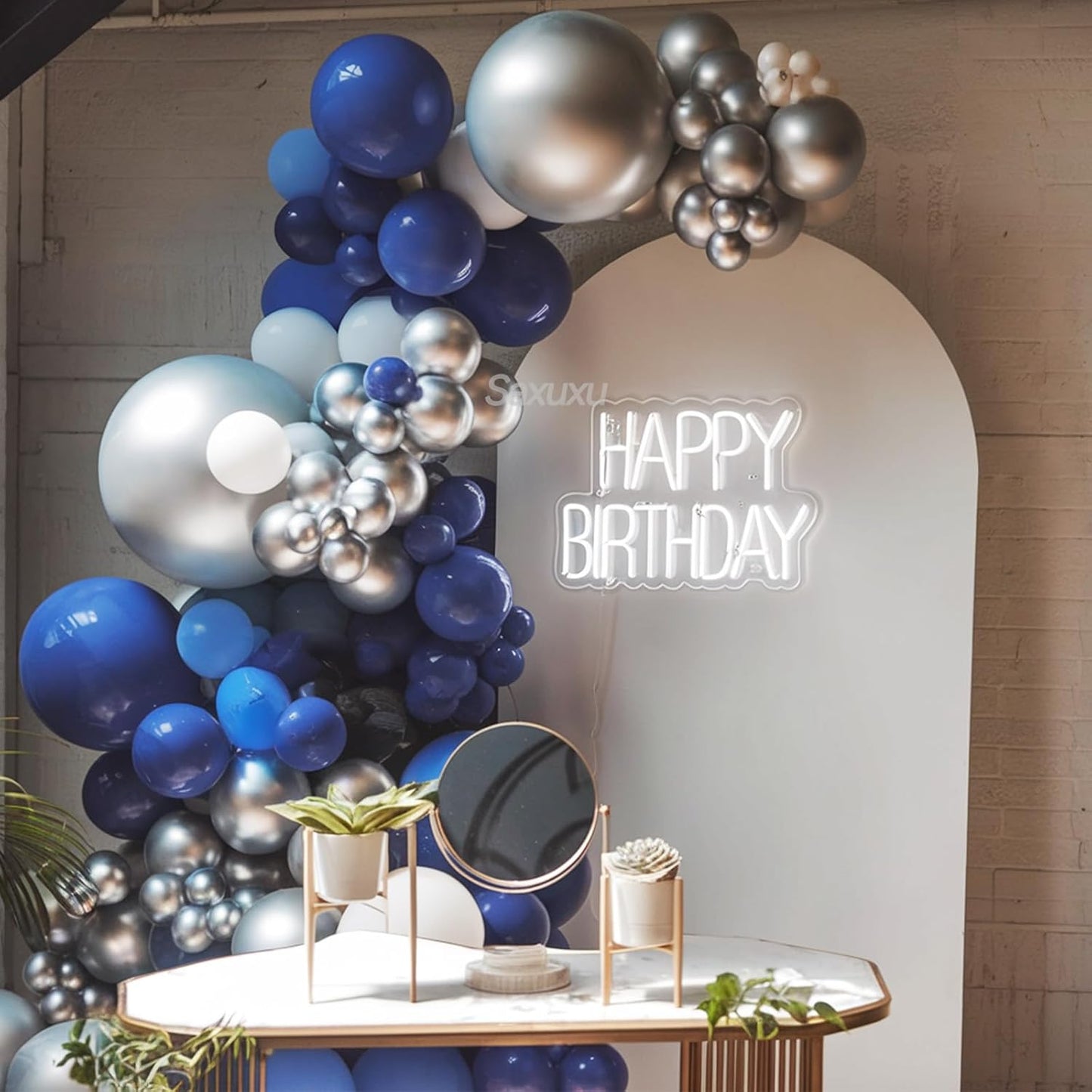 Blue And Silver Balloon Arch Kit, Blue Silver Balloons Garland Arch Kit With Star Foil Balloon, Dark Navy Balloons For Boy Men Birthday Party Wedding Anniversary Graduation Baby Shower