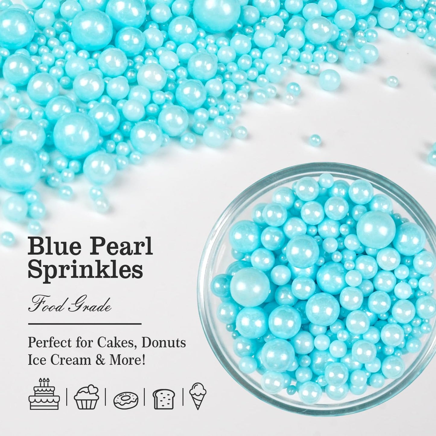 Blue Pearl Sprinkles for Cake Decorating, Edible Baking Candy, 150g/5.29oz Mix Size, Cake Topper Decorations, Cupcake, Foodgrade for Kid's Birthday Christmas Party