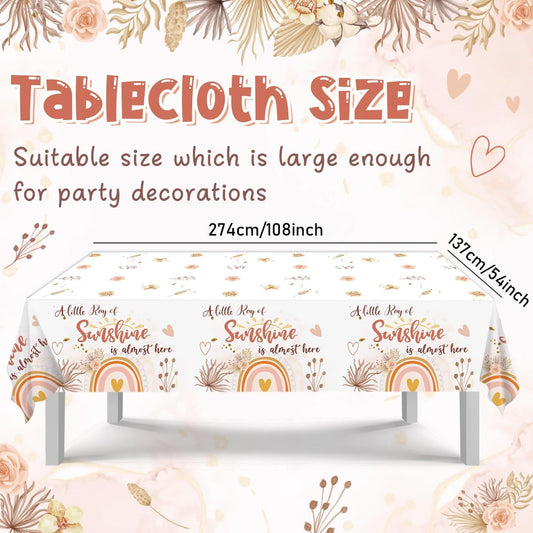 A Little Ray of Sunshine Boho Rainbow Baby Shower Party Supplies - 3Pcs Disposable Plastic Tablecloths for Boho Baby Shower Decor