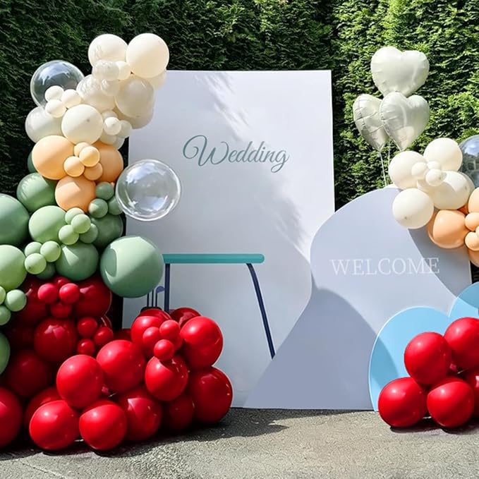 Red Green Nude White Balloon Garland Arch Kit, 167Pcs latex Balloons Different Sizes 18 12 10 5 inch for Birthday Baby Shower Wedding New Year Xmas Holiday Party Decorations