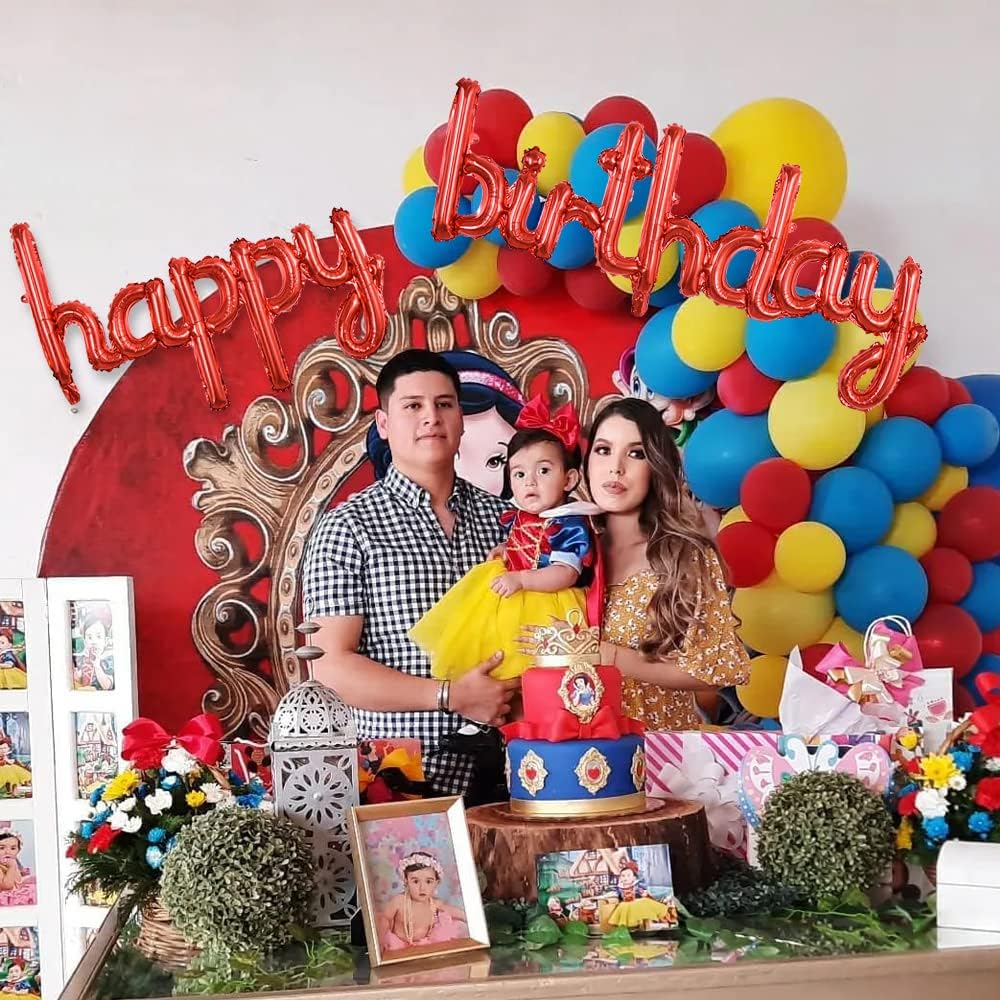 TONIFUL Red Happy Birthday Balloons Banner, 16 Inch Mylar Foil Script/Cursive Letters Birthday Sign Banner Balloon Reusable Material for Girls Boys Kids & Adults Birthday Decorations