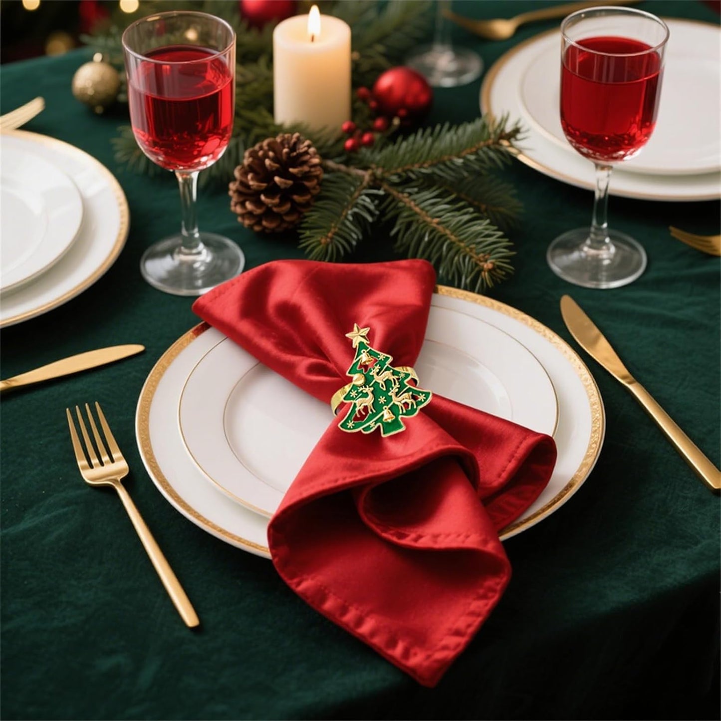 Christmas Tree Napkin Rings Set of 6 for Christmas Eve New Year Family Dinner Decor,Bell Reindeer Napkin Ring Holders for Winter Wedding Xmas Party Birthday Holiday Table Setting
