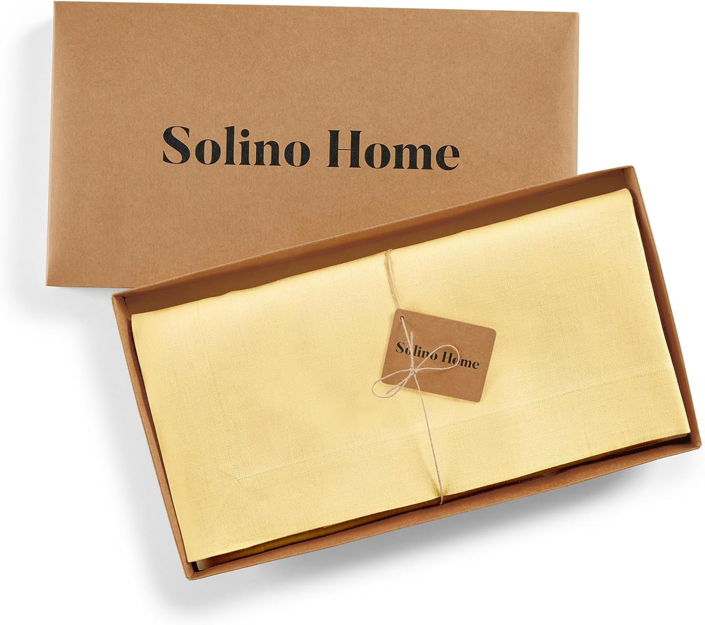 Solino Home Linen Tablecloth 52 x 52 Inch - 100% Pure Linen Golden Straw Square Tablecloth - Fete, Machine Washable Table Throw for Fall, Autumn, Thanksgiving