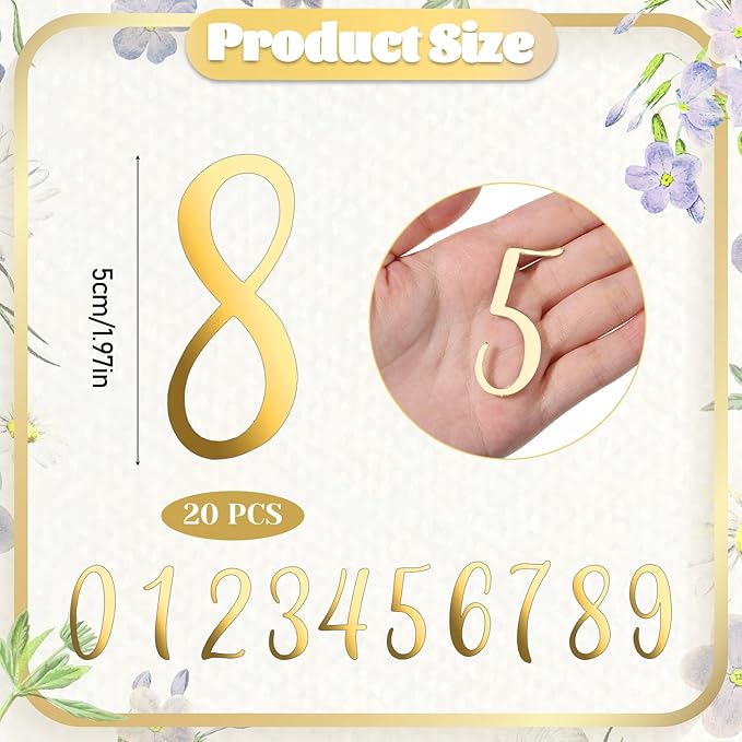 20Pcs Gold Acrylic Cake Toppers, 0-9 Numbers for Cakes, 2 inch Small Personalized Birthday Cake Topper for DIY, Party, Wedding, Desert