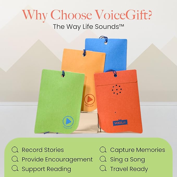 VOICEGIFT 60-Second Audio Recorders for Gift, Back to School Voice Recordable GiftTags for Teachers & Students | Multicolor | 4 Pack