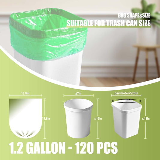 Zhuqing 1.2 Gallon Trash Bags, 5L Biodegradable Garbage Bags, 120 Counts Compost Wastebasket Liners Bags for Kitchen Bathroom Office, Green