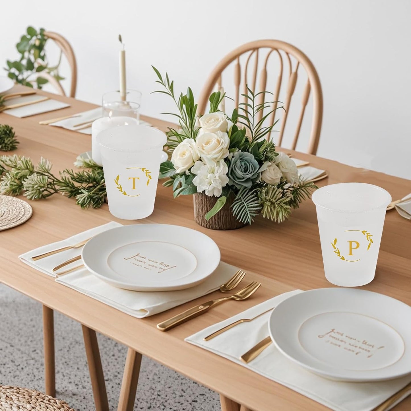 100 Monogrammed Cups Disposable Initial Plastic Cup 12 oz Wedding Personalized Cup for Wedding Reception Baby Shower Birthday Party(Letter S)