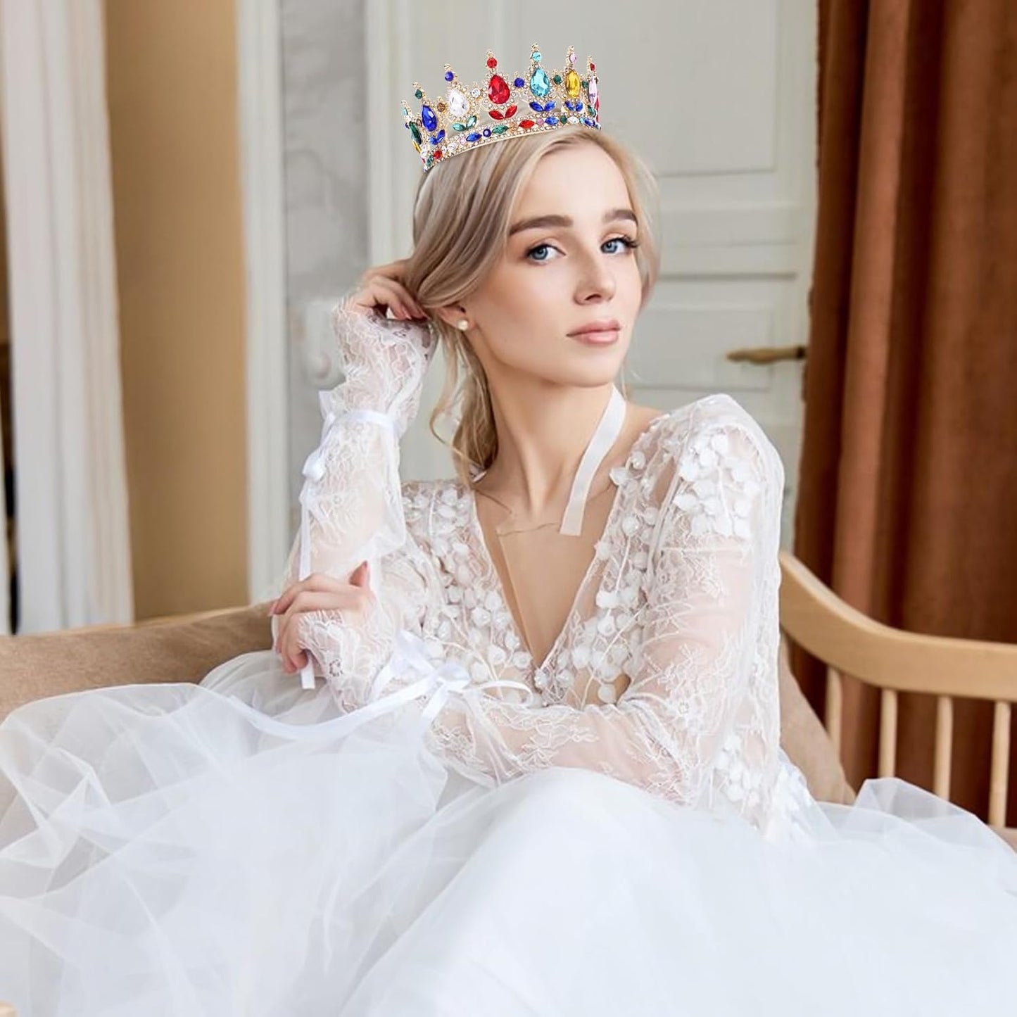 Multicolor Queen Crown for Women Crystal Tiara for Girl Rhinestone Wedding Headband for Bride Hair Accessories for Costume Birthday Party Prom Gifts