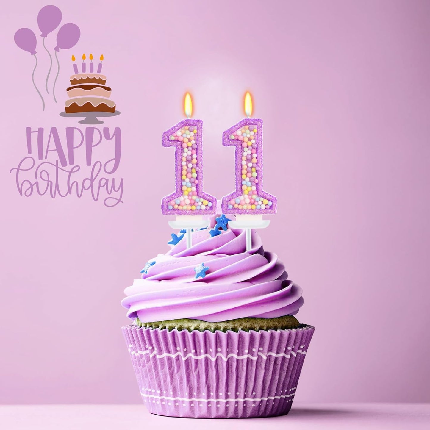 Purple Birthday Candles - Number 11 Candle, Colorful Macaron Candles, 11 Birthday Decorations for Girls, Purple Cake Decorations, Theme Party Supplies