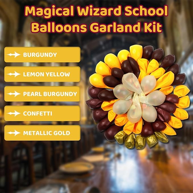 Amandir 170Pcs Wizard School Balloon Arch Kit – Burgundy, Gold & Yellow Garland for a Party That Feels Like Pure Magic