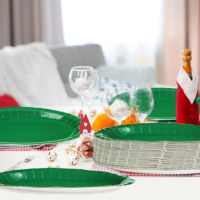 50 PCS Green Oval Paper Plates 10" x 12" Large St. Patrick's Day Plates Disposable Heavy Duty Green St. Patricks Day Paper Plates for Irish Holiday St. Patrick's Day Party Decorations Supplies