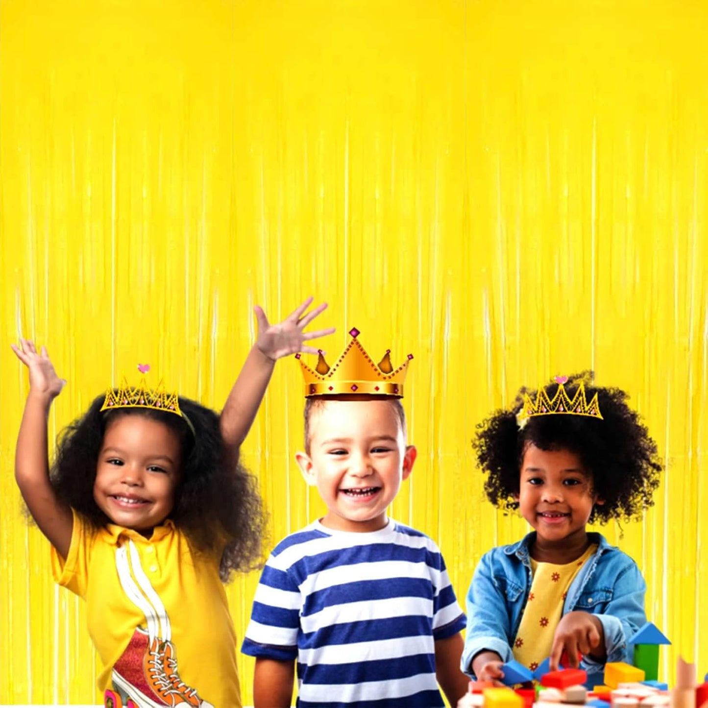 4 Pack Macaron Yellow Foil Fringe Curtain Backdrop, 3.28Ft x 6.56Ft Foil Fringe Streamers Curtains for Party, Photo Booth Props, Birthday, 2022 Graduation Decor Supplies, One Size