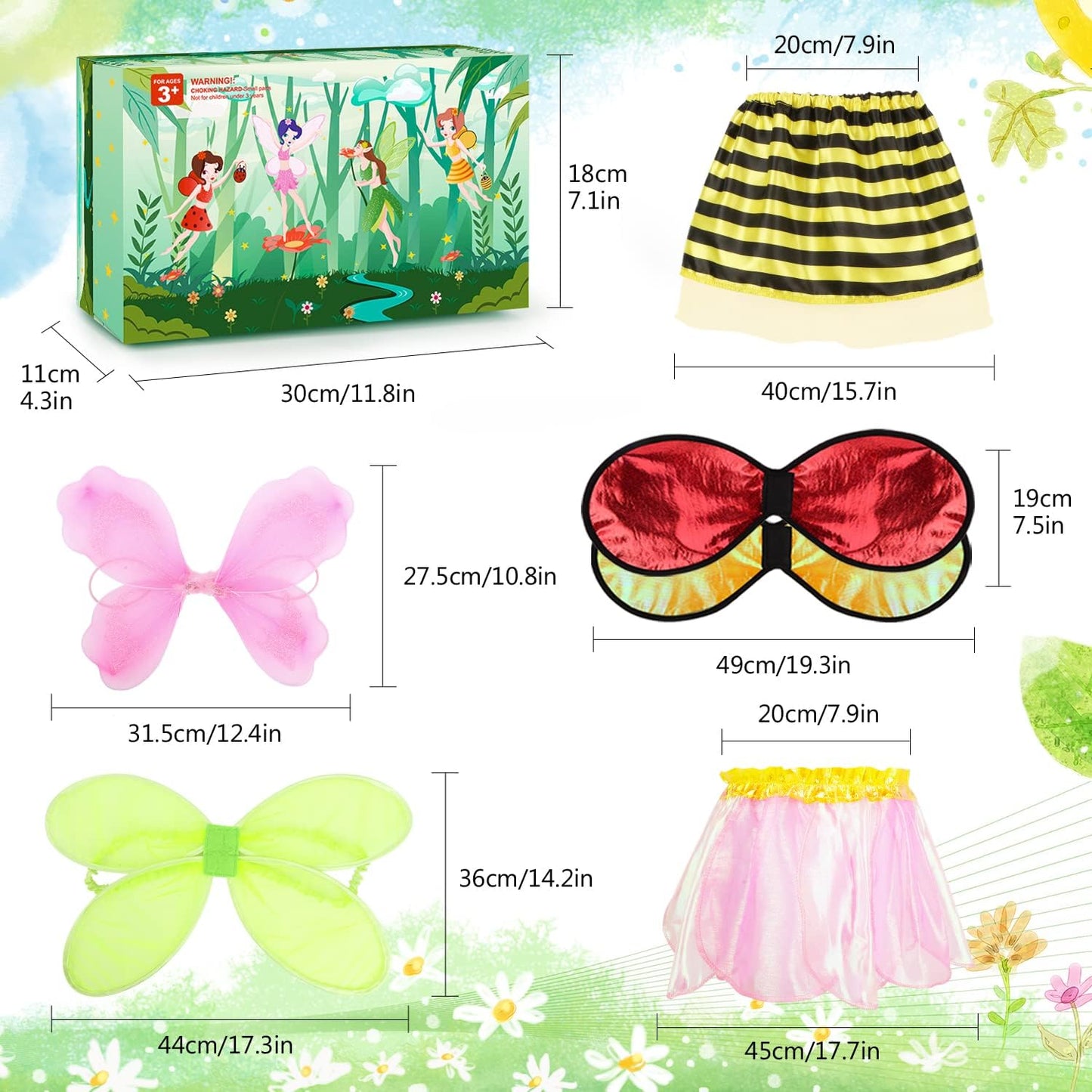 Girls Princess Dress up Trunk Ladybug, Bee, Butterfly, Green Fairy Role Play Costume Set for Little Girls Toddler Aged 3-7