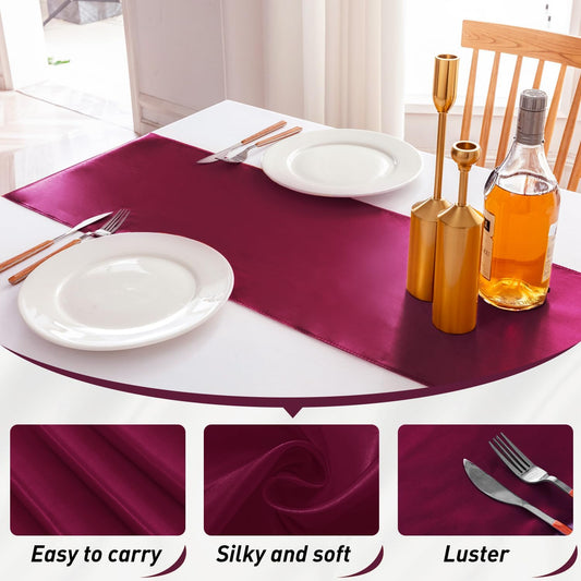 20 Pack Satin Table Runner 12 X 108 Inch Silk Table Runner for Party,Wedding, Birthday, Banquets,Decoration(Burgundy)