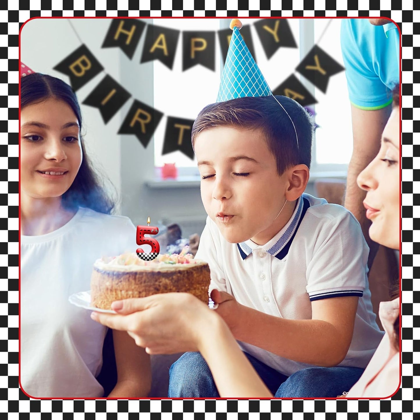 Racing Car Theme Birthday Candle with Checkered Flag Design - Durable Cake Topper for Race Car Party Decorations,Birthday Supplies - Number 5 Candle for Racing Themed Celebrations