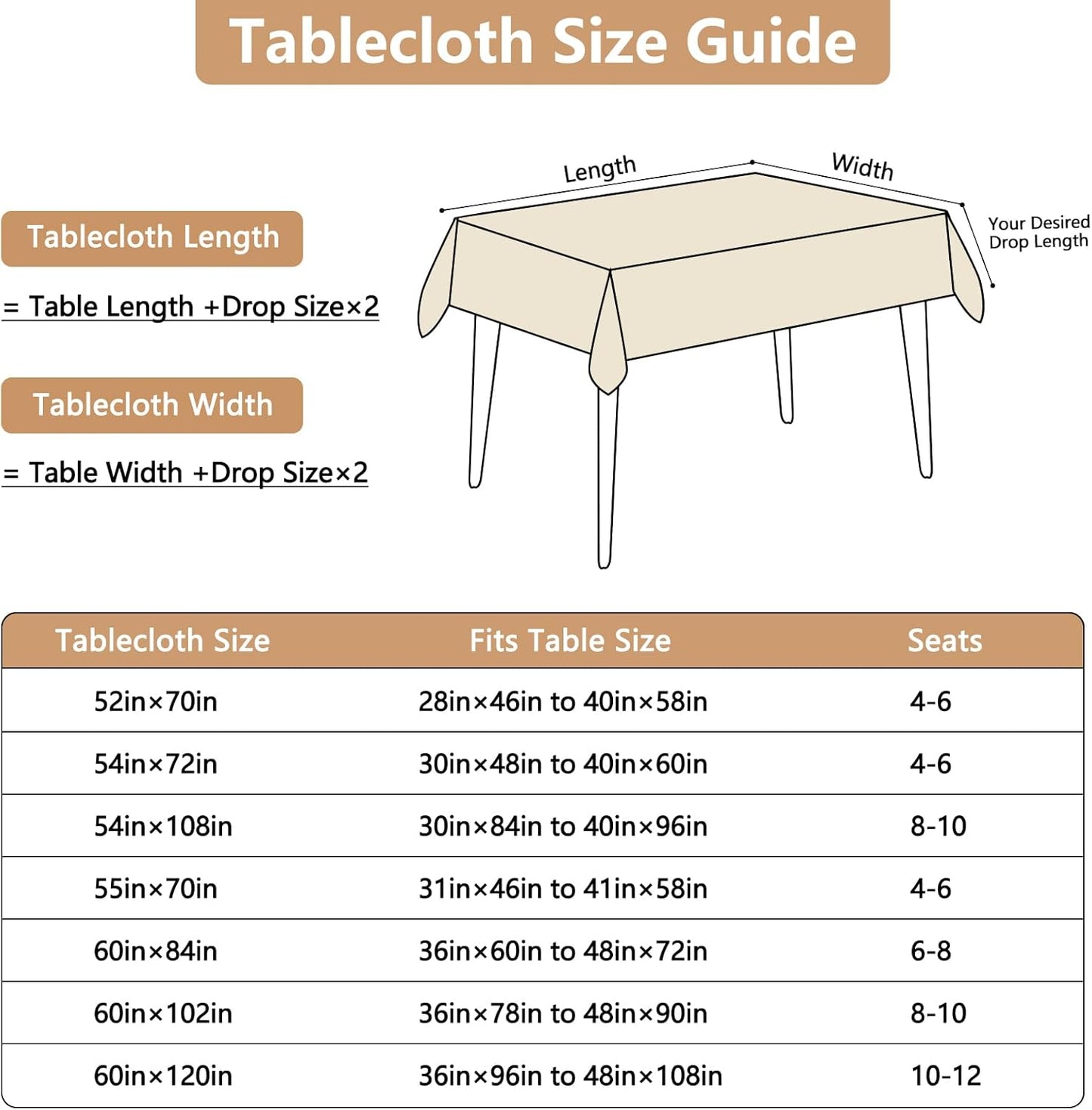 Fabric Rectangle Table Cloth, Faux Linen Textured Water Resistant & Wipeable Tablecloth for 8 Foot Rectangular Table, Anti-Scratch for Dinning Banquet Party, 54 x 108 Inch, Beige