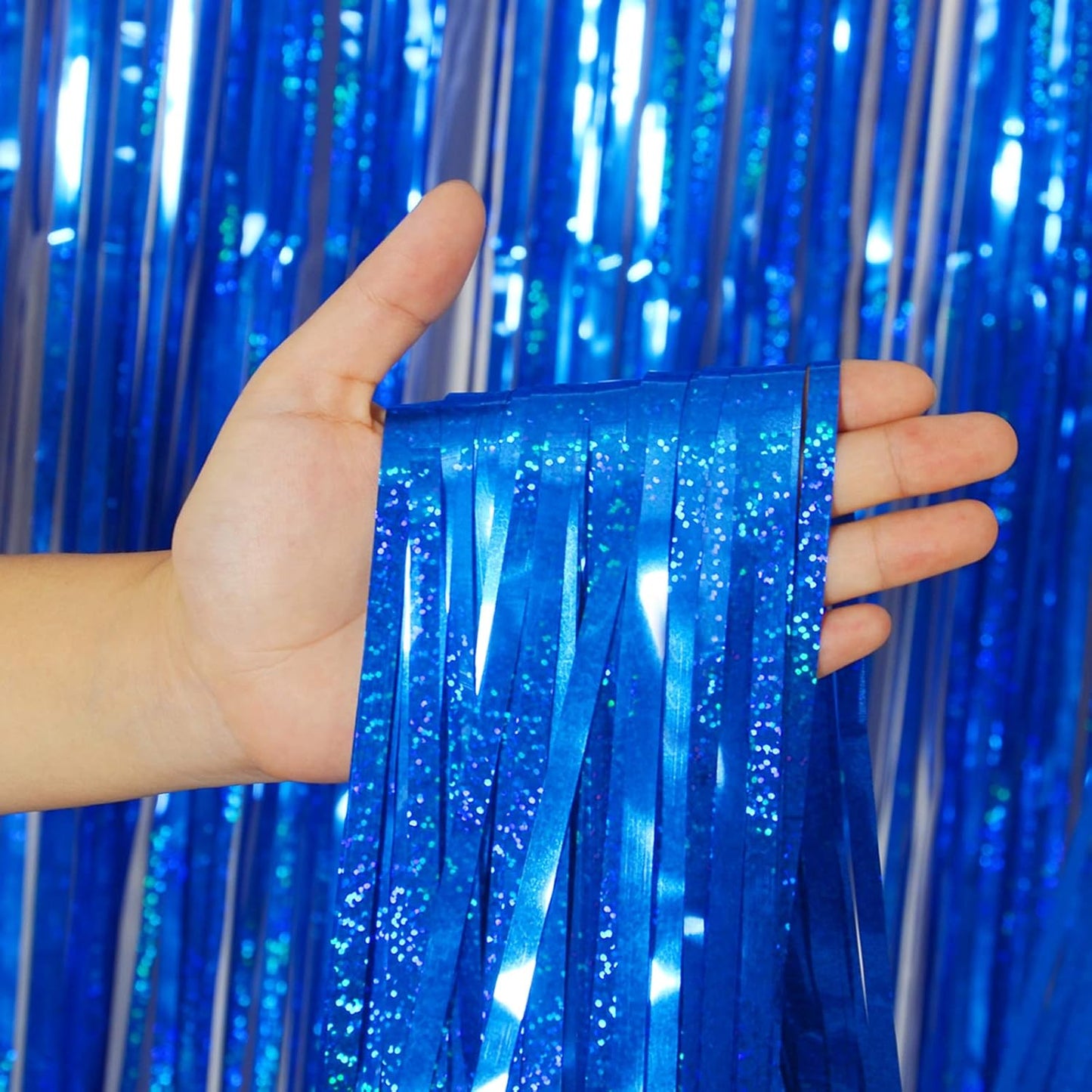 Melsan 2 Pack 3.2 ft x 8.2 ft Tinsel Foil Fringe Curtains Backdrop, Sparkle Metallic Tinsel Foil Curtains for 4th of July Independence Day Patriotic Decorations Party Photo Booth Props, Navy