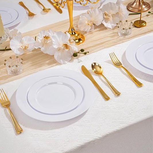 100Pcs White Plastic Dessert Plates, Disposable Salad PlateS, Premium Hard Fancy Small Plate, Heavy Duty Plastic Cakes Plate for Party, Wedding and Birthday