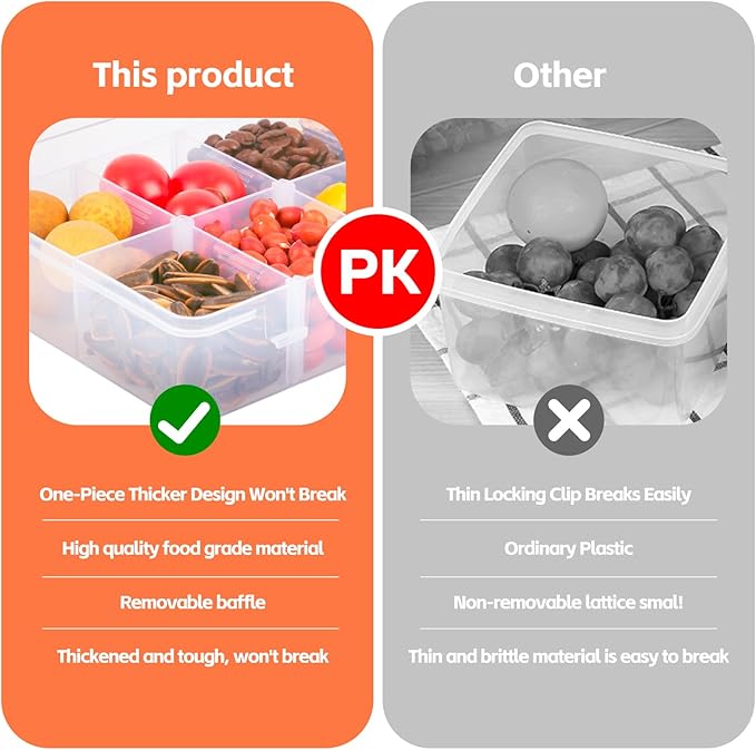AQSXO 4 Pcs Snack Box Container for Kids, 8 Compartments Snack Containers Reusable Meal Prep Lunch Containers.