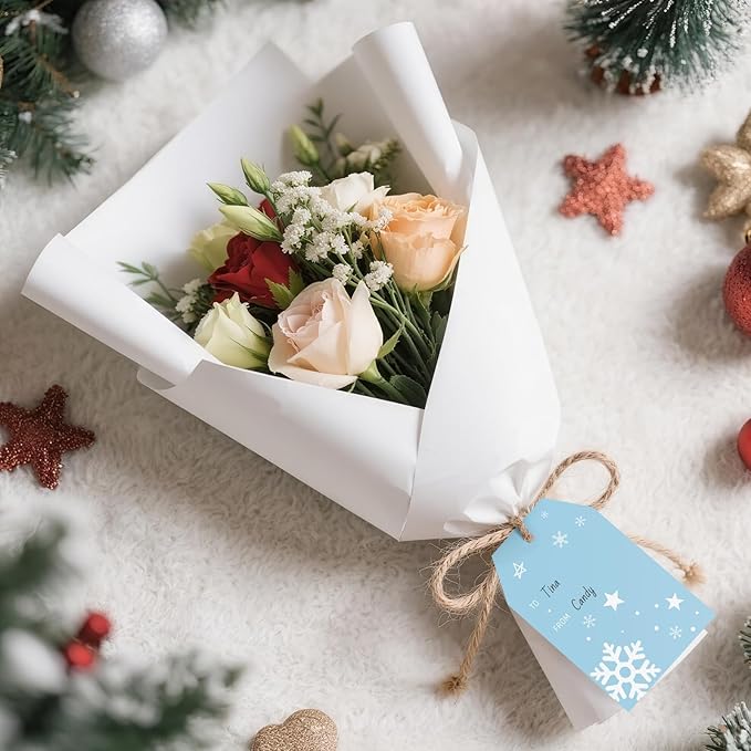 Anwyll Christmas Gift Tags with String - 50Pcs Blue Merry Christmas Name Tags for Gift Xmas to from Tag Have A Merry Little Christmas Tree Label Tag for Present Wrap Goodie Bags Holiday Party Favors