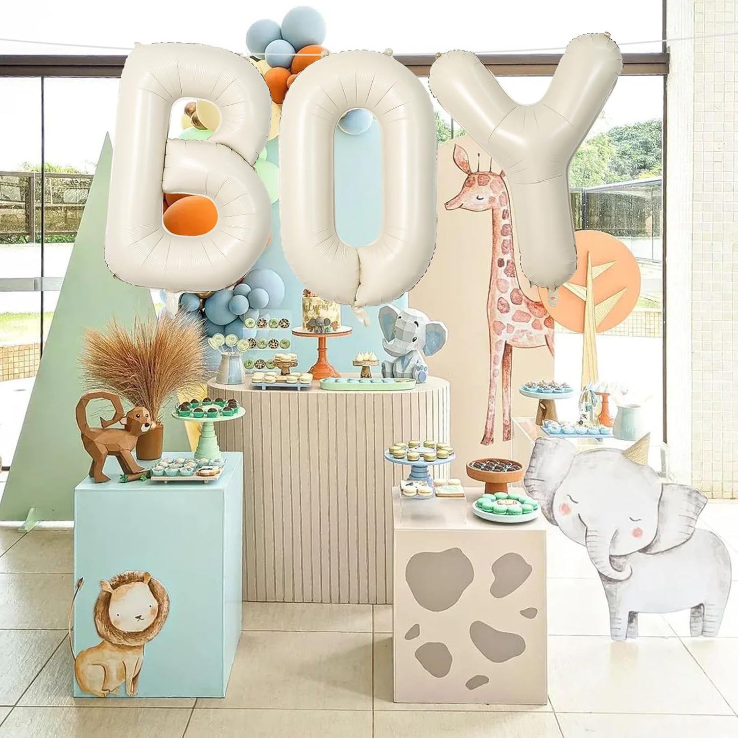40 Inch Beige BOY Balloons, Large Cream White Sand BOY Balloon Letters with Ribbon, Ivory Alphabet Boy Balloon for Him Birthday Baby Boys Shower Boy or Girl Gender Reveal Party Decorations Supplies