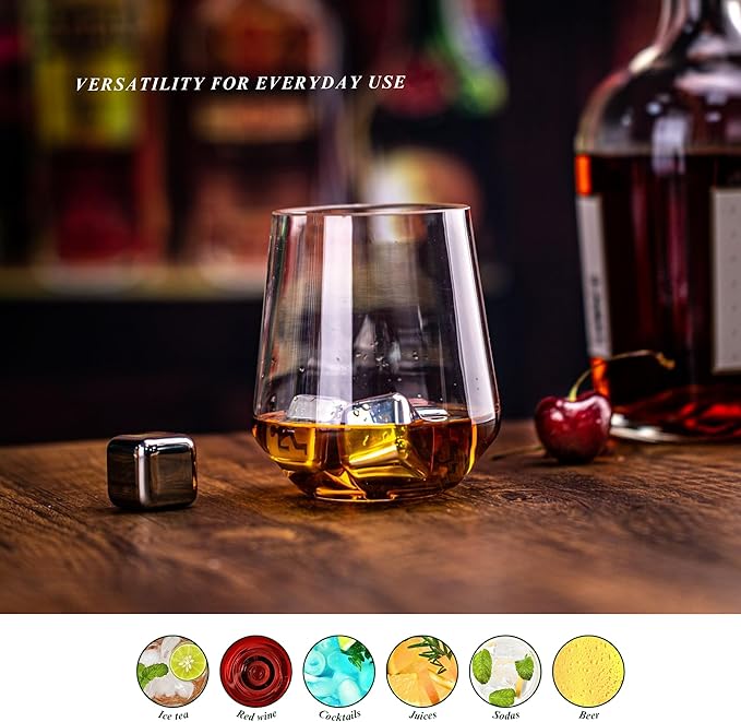 16oz Clear Stemless Wines Cups (Set of 6), Shatter-Proof Acrylic Glasses Drinkware, Reusable Plastic Bar Glasses, BPA-Free, Dishwasher-Safe