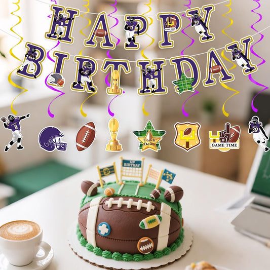 Football Birthday Party Decorations Football Birthday Banner with Super Bowl & Themed Party Supplies for Gameday Tailgate Decorations (Pre-Strung)