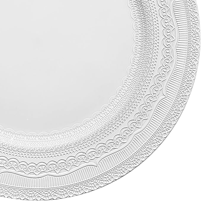 13" White Charger Plates, Lace Embossed Elegant Charger Plate Set of 6, Round Server Ware Chargers for Dinner Plate, Reusable Bulk Table Setting for Party or Event