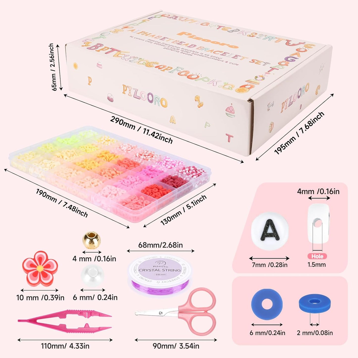 Pizooro Friendship Bracelet Kit with 96 Colors,13440 Clay Beads,1470 Letter Beads for Jewelry Making - 5 Styles of Round Alphabet, Number& Pattern Beads with 4 Elastic Strings, Crafts Gift for Teens